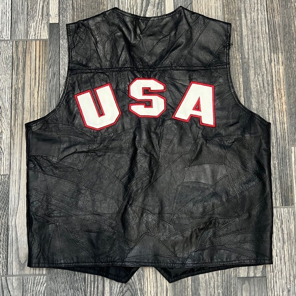 🔥🔥 Vintage Ashburn Soft Patchwork Leather Biker Riding Vest  USA embroidered X